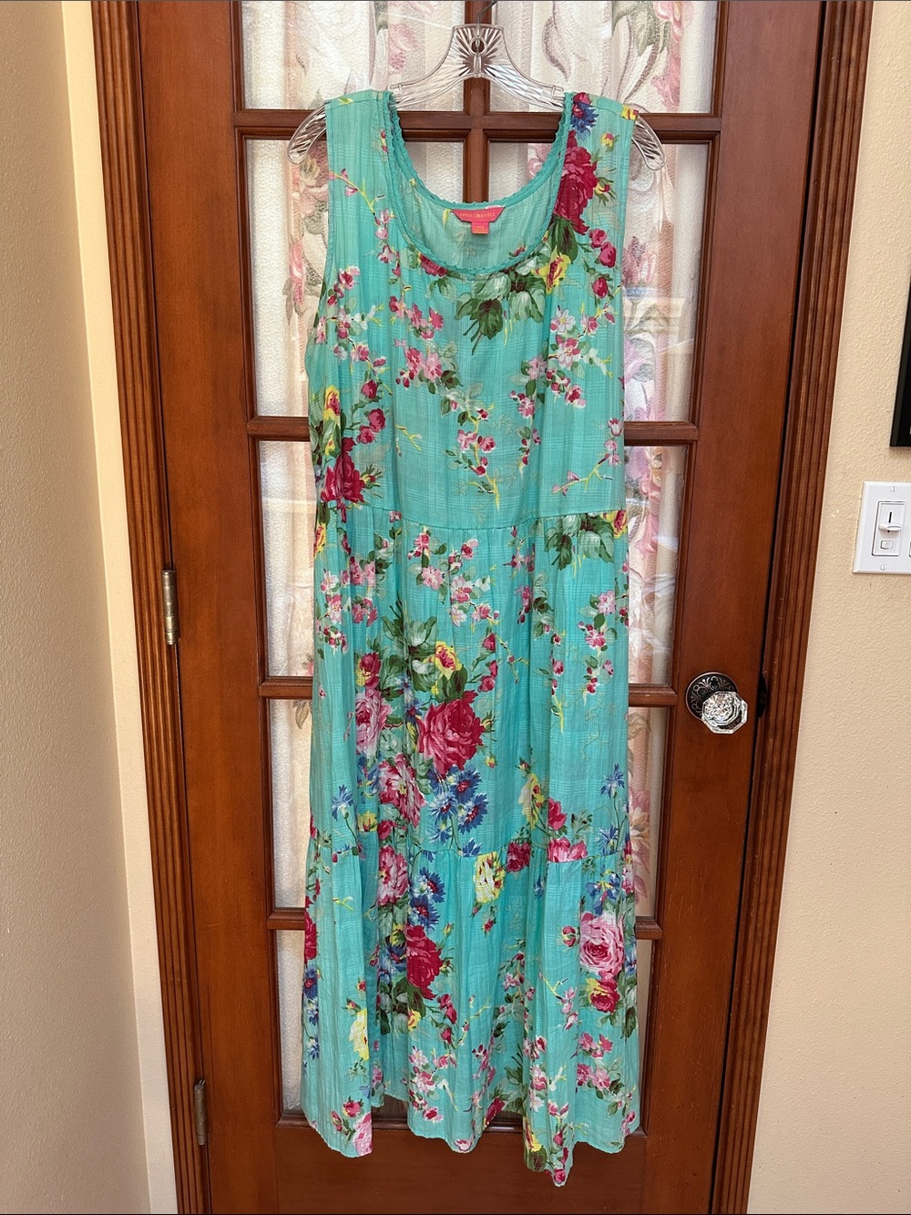 April Cornell Aqua Floral Sleeveless Maxi Dress - size W2 ~ romantic summer